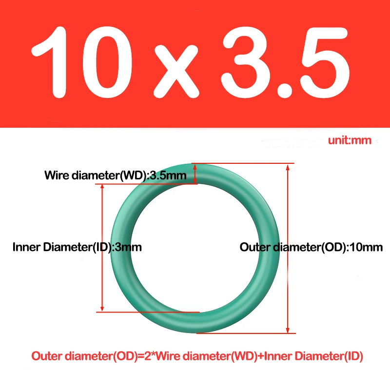 CS 3,5mm, Grüner FKM O-Ring Dichtungsring, Öl-Dichtungen, Kraftstoffdichtungen, Fluorkautschuk O-Ringe Außendurchmesser x Drahtdurchmesser – Detail 1