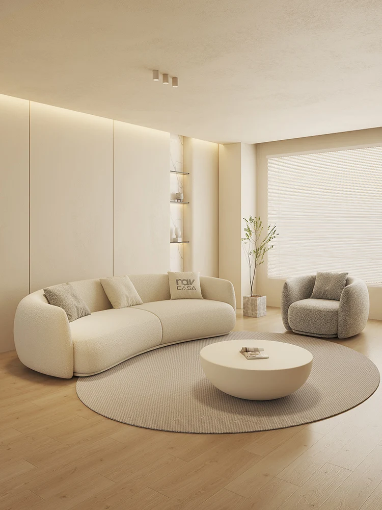 BAIYI Curved Boucle Sofa, Cream White 3-Seater Couch, Modern Minimalist Living Room Sofa, Luxury Curved Sectional