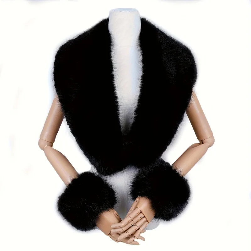 2Pcs Women Winter Warm Faux Fur Scarf, Faux Fur Neck Warmer, Elegant Plush Neck Cuff Holiday Gift Accessory