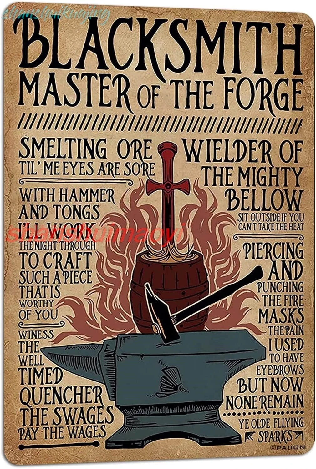 PAIION Blacksmith Knowledge Metal Signs Blacksmith Master of The Forge Retro Infographic Poster Club Kitchen Cafe Bar Decor FGDD