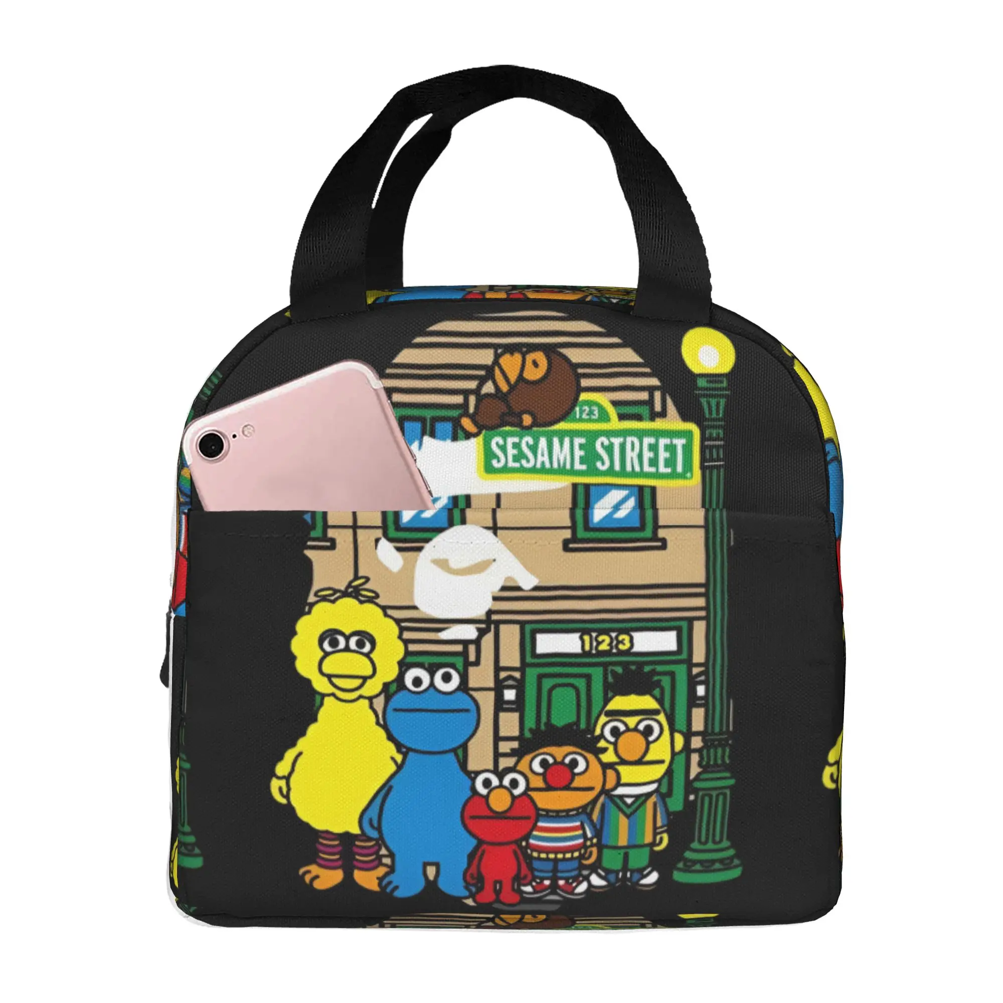 

Custom Cookie Monster Insulated Lunch Bag for Women Men Portable Cartoon Cooler Thermal Lunch Box Office Work School