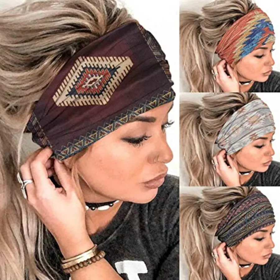 Headbands Women Wide Head Bands Turban Elastic Nonslip Hairbands Workout Yoga Hair Scarfs Running Sweatband African Bohemian He