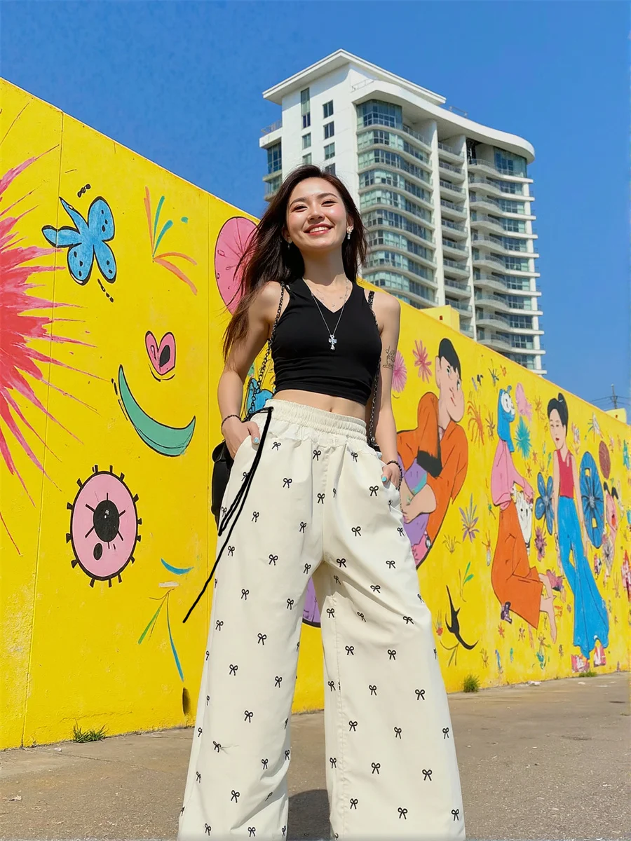 

Женские брюки-палаццо на шнуровке, свободные осенне-летние легкие женские крутые дышащие мягкие гладкие кожаные повседневные удобные высокие брюки