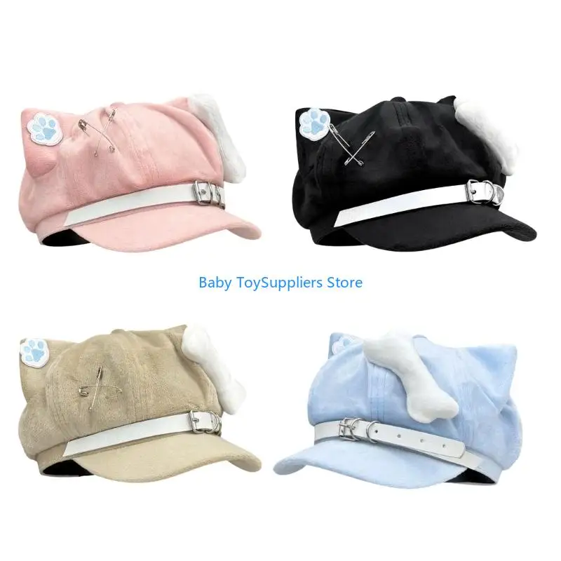 

R1WF 2000-е годы субкультурная восьмиугольная шляпа берет с кошачьими ушками для женщин и подростков, повседневная одежда