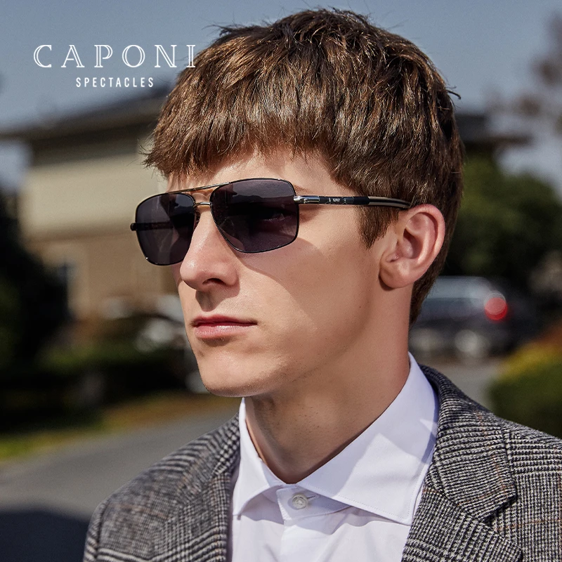 CAPONI Photochrome männer Sonnenbrille Polarisierte Klassische Marke Design Anti Ray Shades Fahren Quadrat Sonnenbrille Männer UV400 BS8724