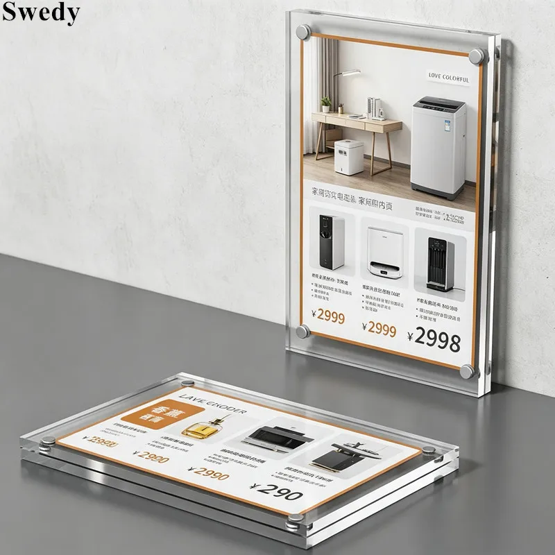 10 Pieces A6 10x15cm Sticker Magnetic Acrylic Sign Holder Clear Desktop Tent Frame Table Top Price Label Holder Display Stand