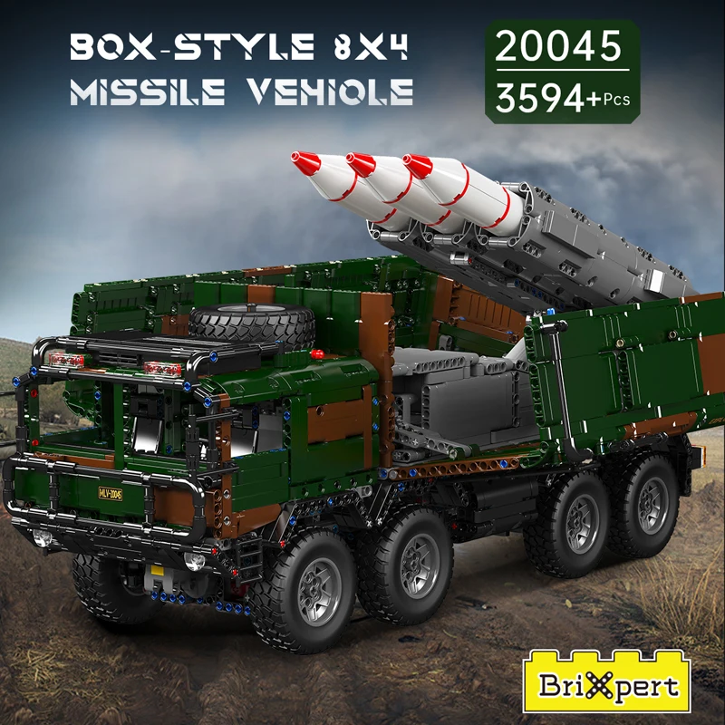 Molde rei 20044/20045 carro técnico brinquedos caixa motorizada-estilo 8x4 míssil veículo construção tijolo conjunto crianças presente de natal