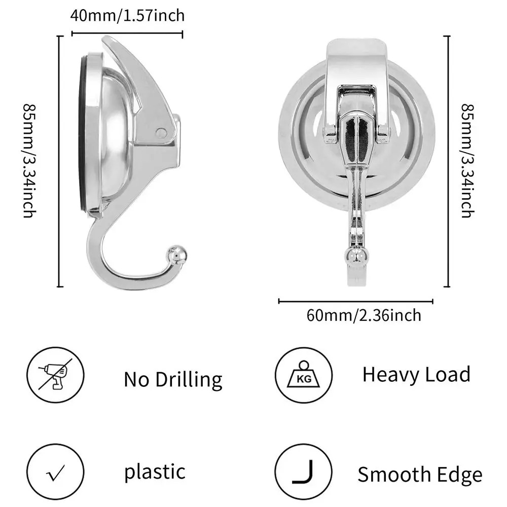 Suction Cup Hooks Polished Chrome-Plated Heavy-Duty Suction Cup Hooks Removable Bathroom Shower Organization Reusable