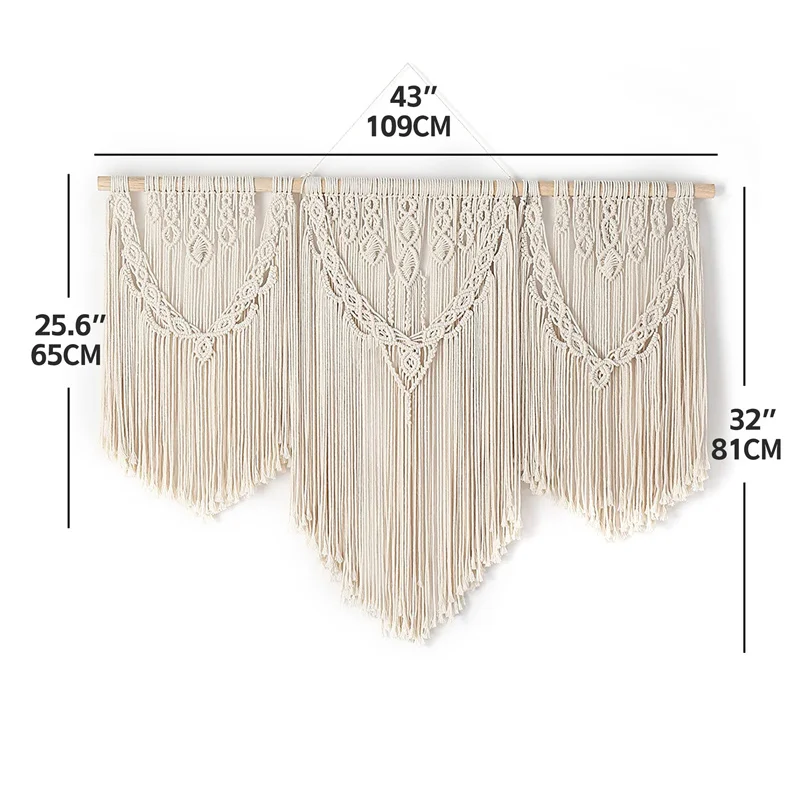 Große Makramee Wandbehang Wandteppich mit Holzstab hand gewebte Böhmen Quaste Vorhang Wandteppich Hochzeit Backgrou Boho Dekor 6