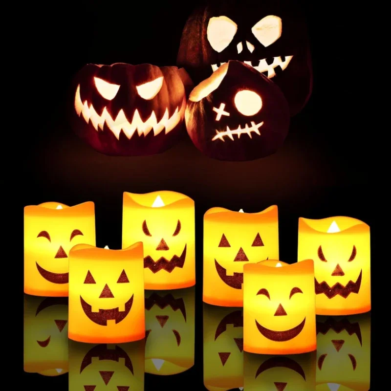 6-30PCS Halloween Electronic Pumpkin Candle Light Spooky Candlestick Prop for Haunted House Party Room Decor Use