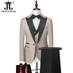 ( Jacket + Vest + Pants ) Have Smoking Mens Official Business Suit Three -piece Set Groom Wedding Dress Party Tyranian Suit Male