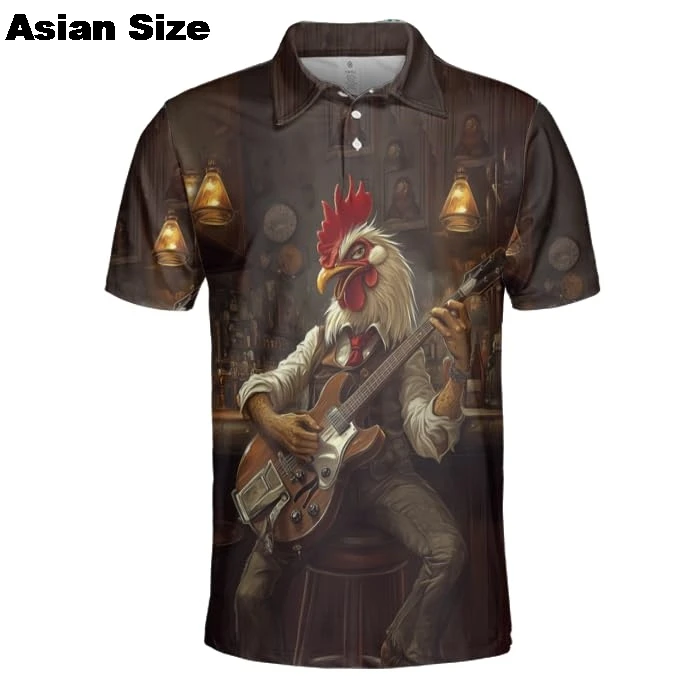 Camisa polo de frango dos desenhos animados para homens 3d impresso animal manga curta botão polo camisas topos engraçado galo lapela camisetas roupas do menino