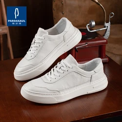 White shoes men's versatile board shoes, trendy thick soled leather casual leather shoes 220833