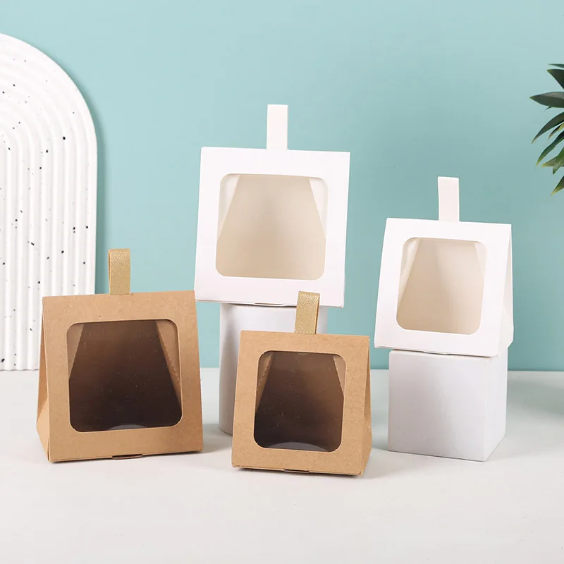 

50pcs Kraft Paper Gift Tote Box with Window Small Kids Packaging Bag for Sweets Candy Biscuits Birthday Party Favor