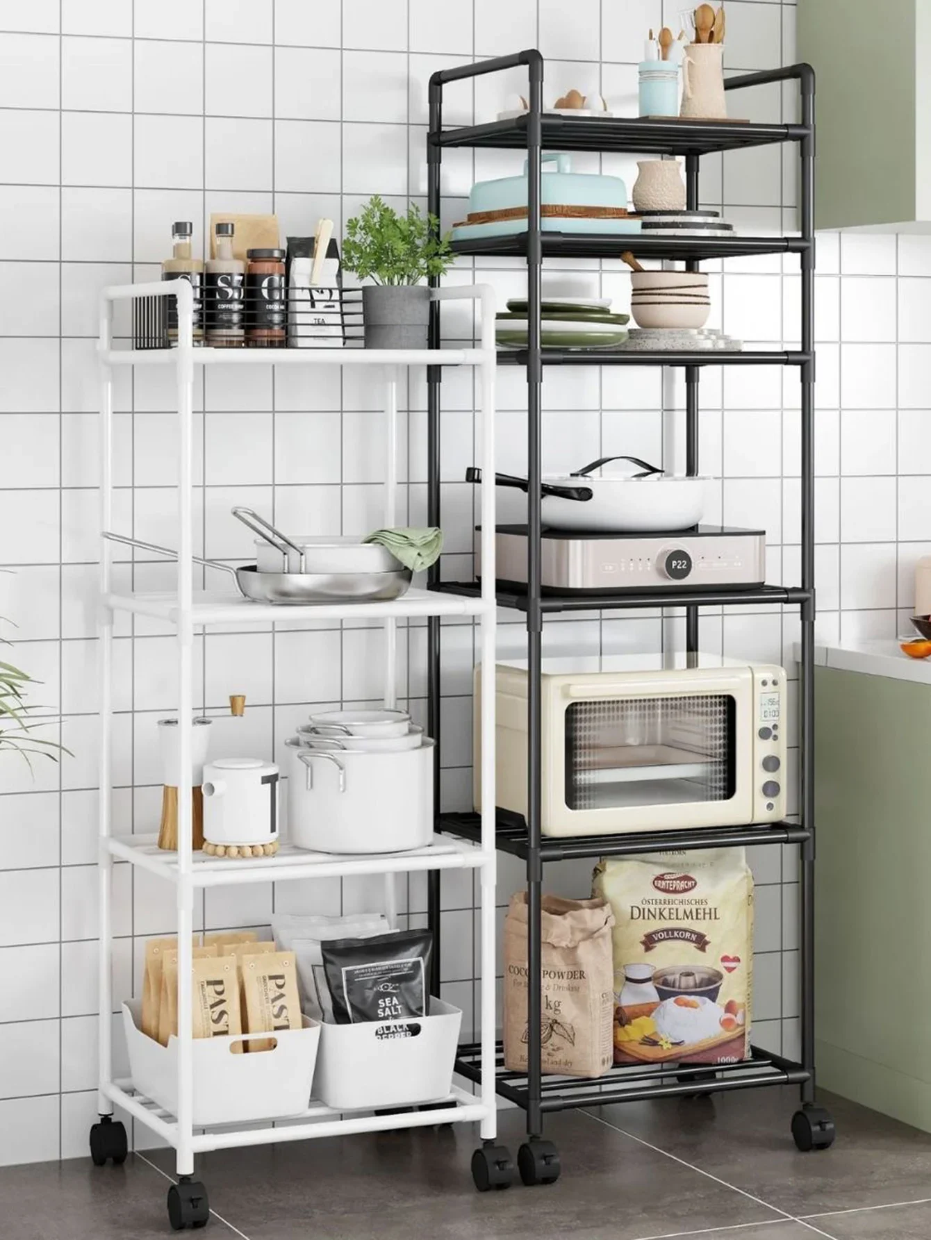 

Floor-Standing Microwave Storage Rack Multi-layer Installation-free vegetables dishes Kitchen storage Shelf With Pulley Trolley