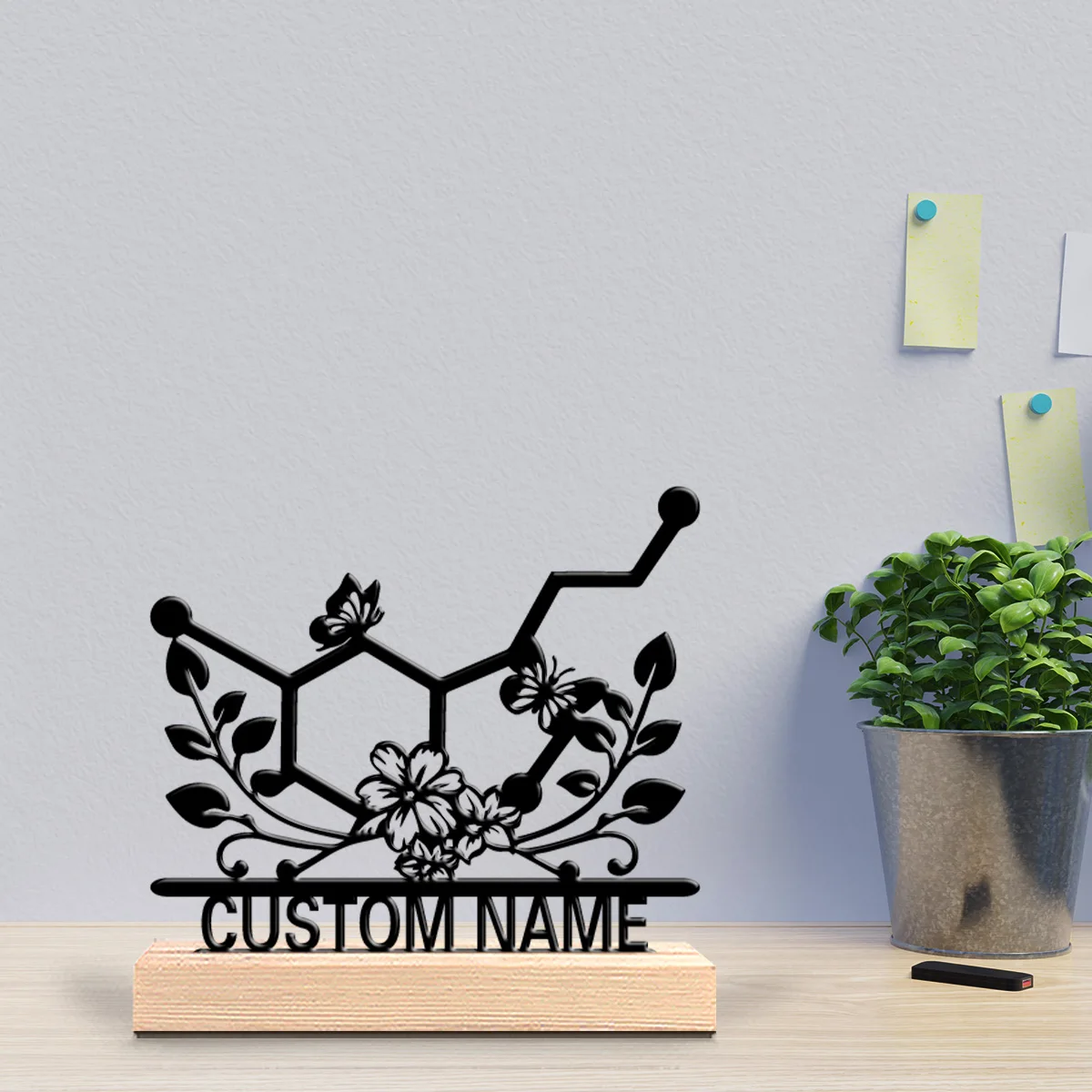 1pc Serotonin chemical structure Personalized Letter Metal Statue With Wood Base Iron Statue With Wood Base For Children Gifts