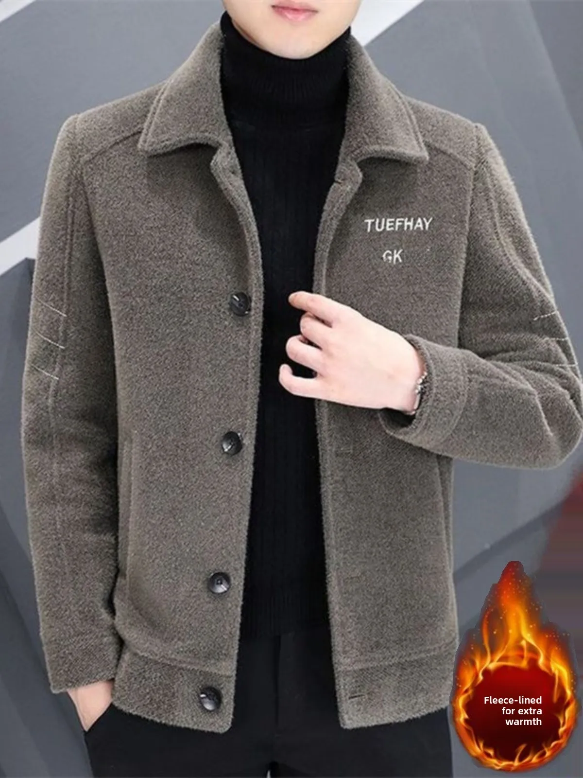 

Мужская утепленная короткая шерстяная куртка на осень-зиму, повседневная, с флисовой подкладкой, с отложным воротником, стандартный крой, молодежный городской стиль
