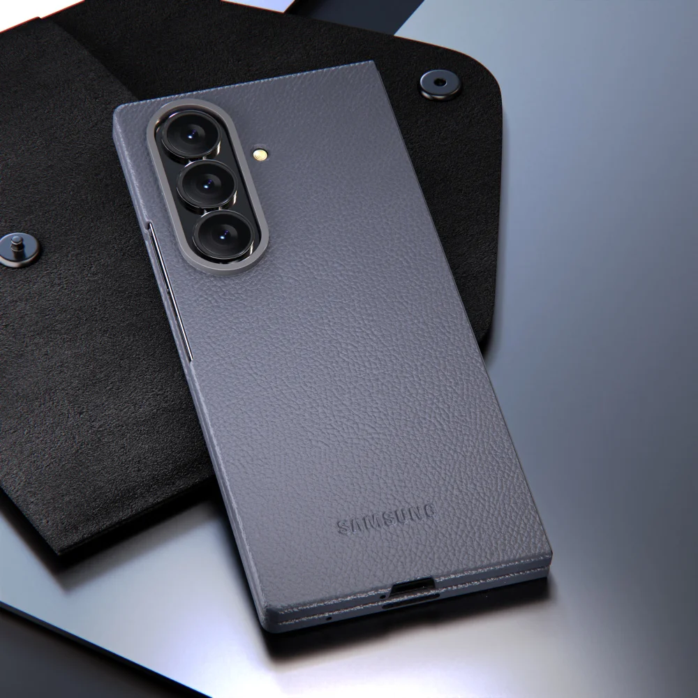 Oryginalne skórzane etui do Samsung Galaxy Z Fold7, Z Fold6, Fold5, luksusowe, biznesowe, teksturowane, ochronne etui na telefon, ochronna tylna obudowa. — zdjęcie produktu 5