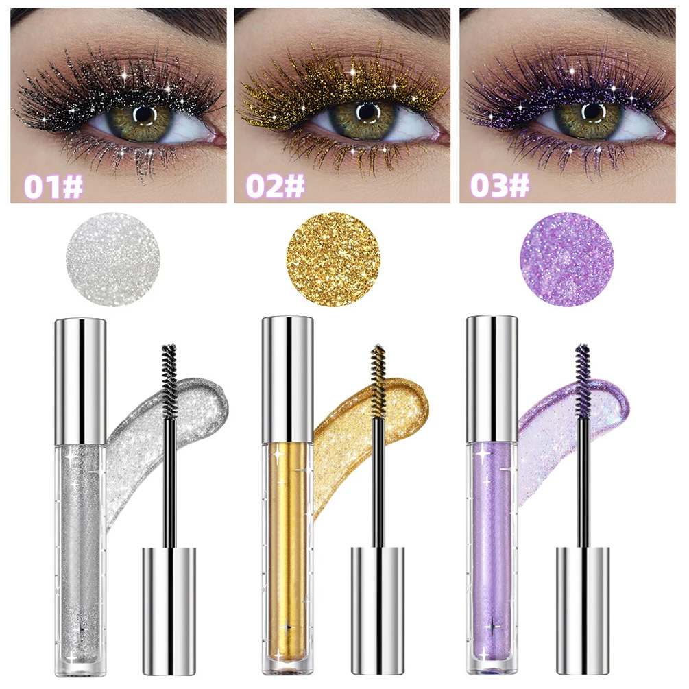 Rímel con purpurina de diamante de larga duración, secado rápido, extensión de pestañas, maquillaje de belleza brillante, cosmético para mujer