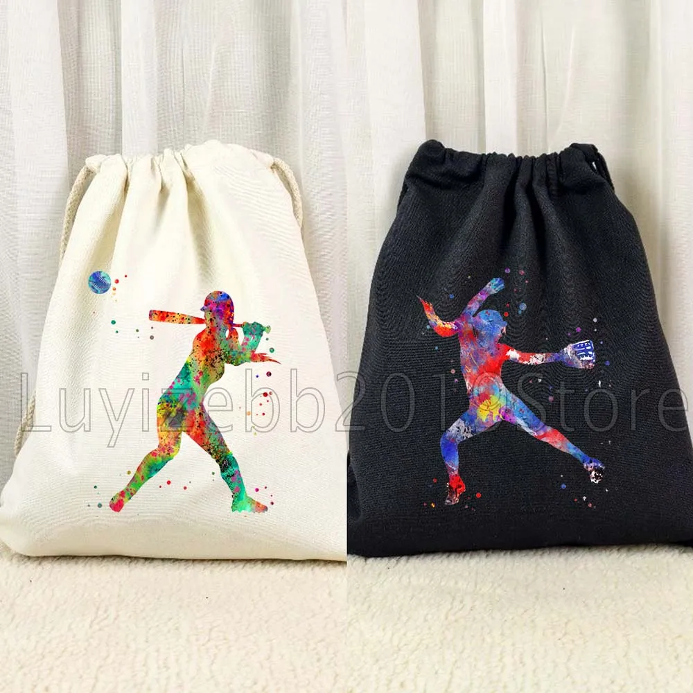 

Girl Softball Player Watercolor Painting Art Gift Cosmetic Drawstring Bags Soccer Backpack Gym String Bag Sports Yoga Sackpack
