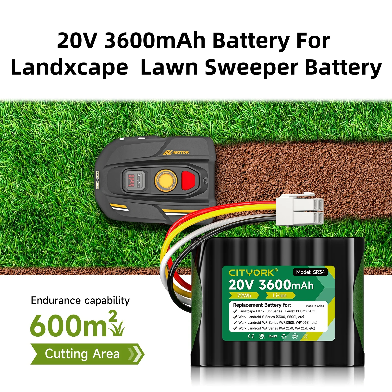 

3600mAh Lawn Sweeper Battery For Landxcape LX790/LX790i LX792 LX795 LX797 LX835 LX991/992 Worx Landroid S300/WR100sl Batteries