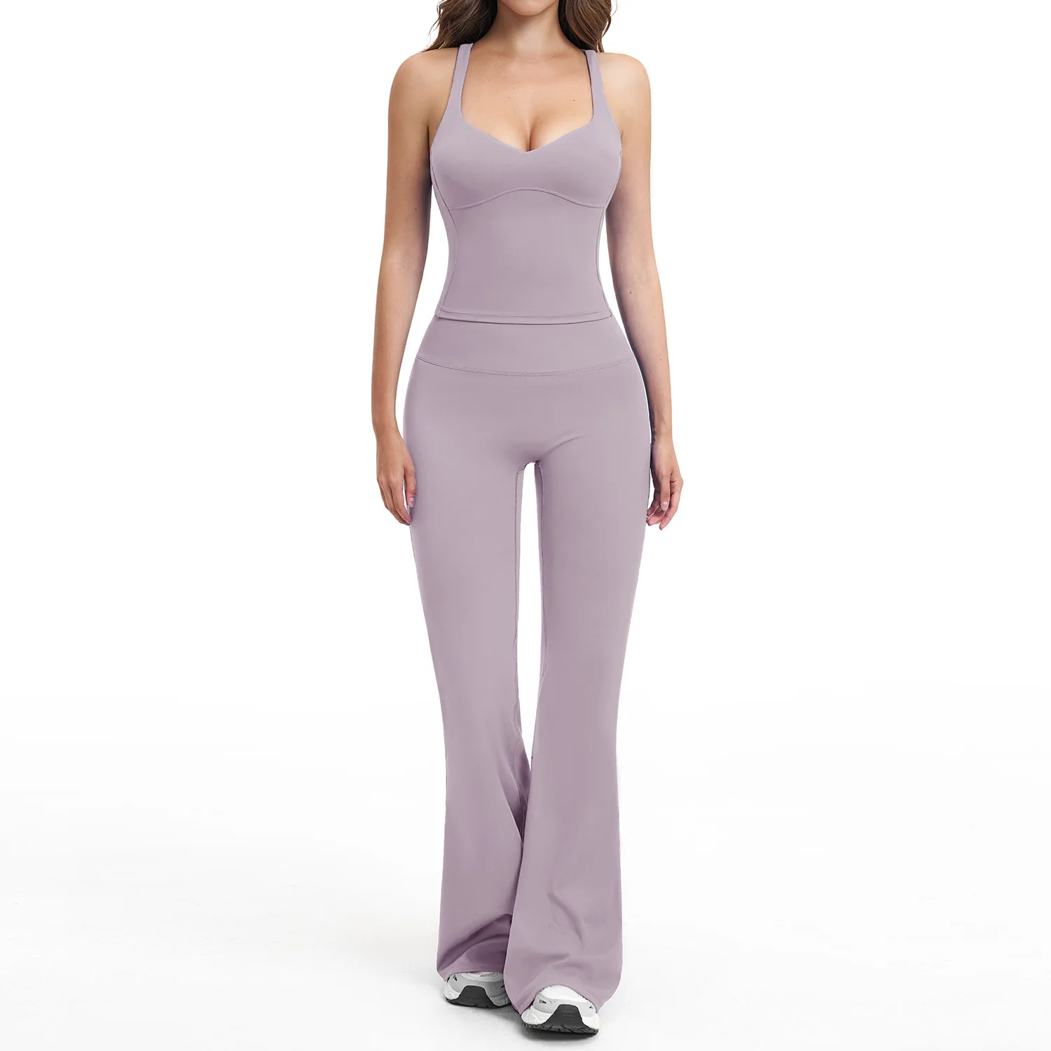 Women's 2PCS Flared Pants Yoga Set Gym Tracksuits Sports Outfits Female Shockproof Sports Vest Yoga Clothes Workout Sportswear image 3