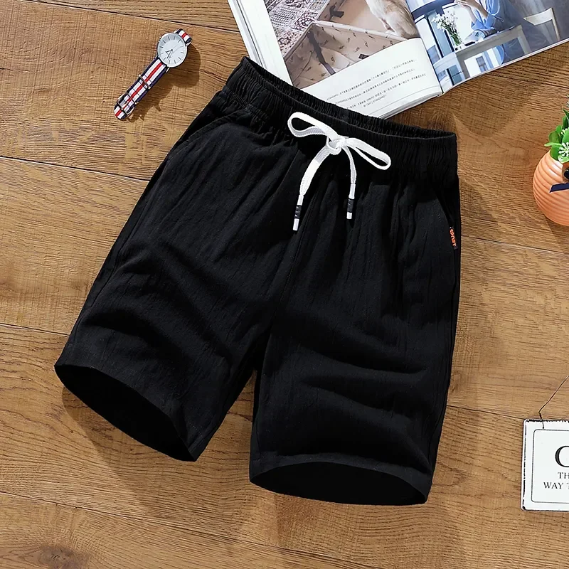 

Men's Cotton Linen Shorts Summer Plus Size Loose Elastic Waist 5 Inch Beach Beach Pants