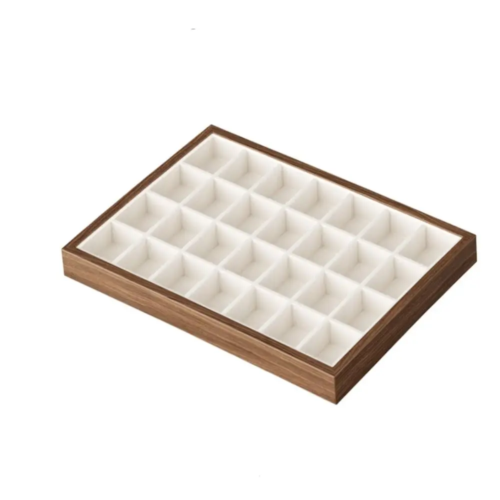 

Simple 28 Grids Wood Rings Tray Exquisite Necklace Case Ring Earring Holder Velvet Jewlery Organizer Jewelry Display Tray Desk
