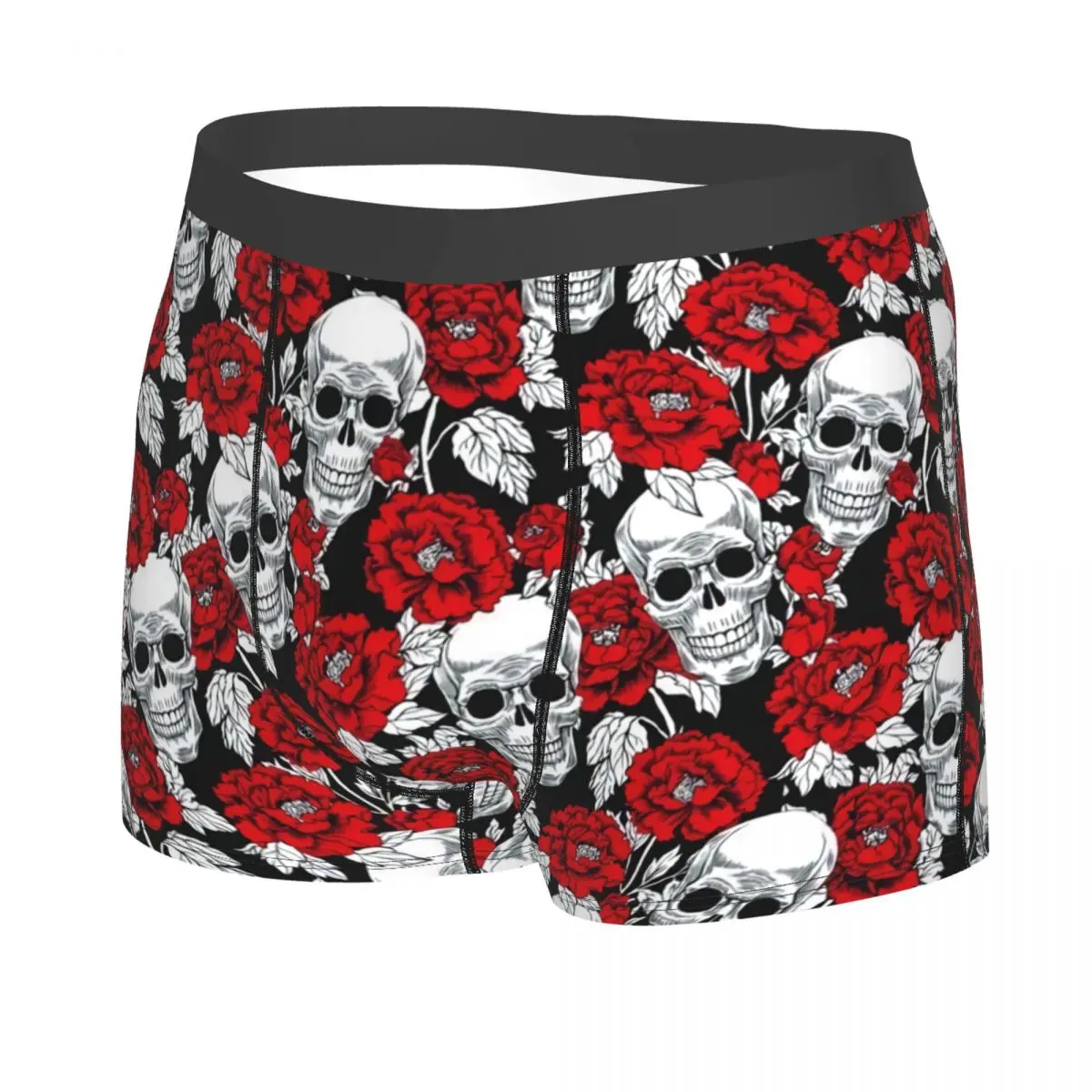 Custom Fashion Death Skull Roses Flower Pattern Boxers Shorts Panties Men's Underpants Stretch Gothic Skeleton Briefs Underwear