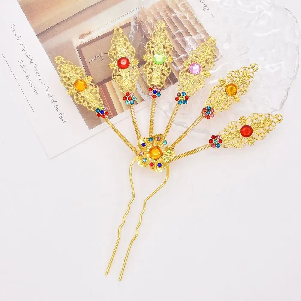 Ancient Style Headwear Thai Headdress Ancient Hanfu Headwear Flower Metal Hair Sticks Leaf Feather U Shape Hairpin