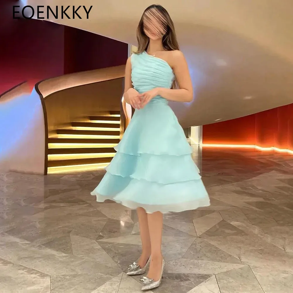 

EOENKKY A Line Prom Dresses One Shoulder Organza Layered Ankle Length Graduation Party Dress Formal Occasion Evening Dress 2024