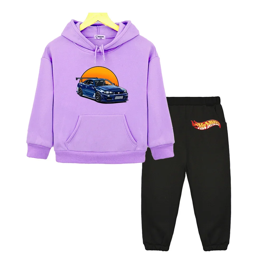 Hot Wheels High Street Hoodies Casual Loose Long Sleeve Kids Suit London Tracksuit Set Top Quality Car Autumn Winter Sweatshirts