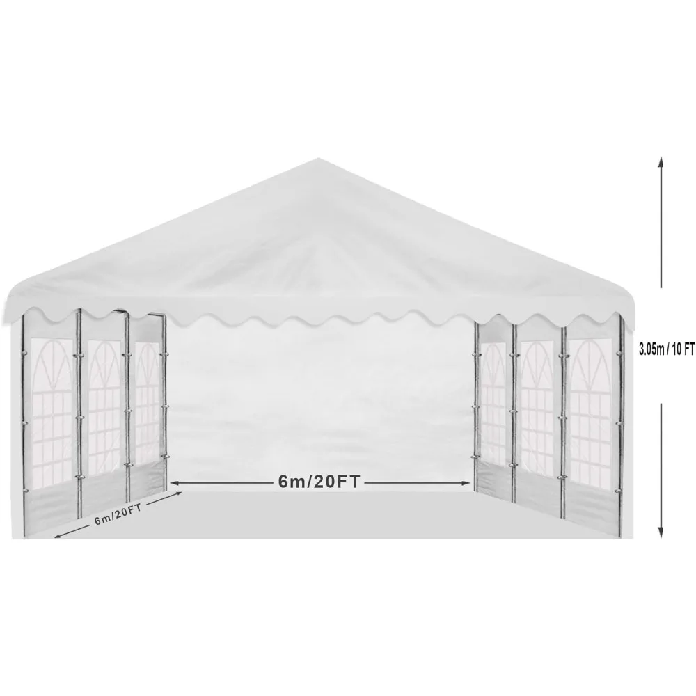 Feesttent 20x20 ft zware luifelopvang voor bruiloftsevenement Fair met brandvertragend dak met zijwanden en ramen Wit