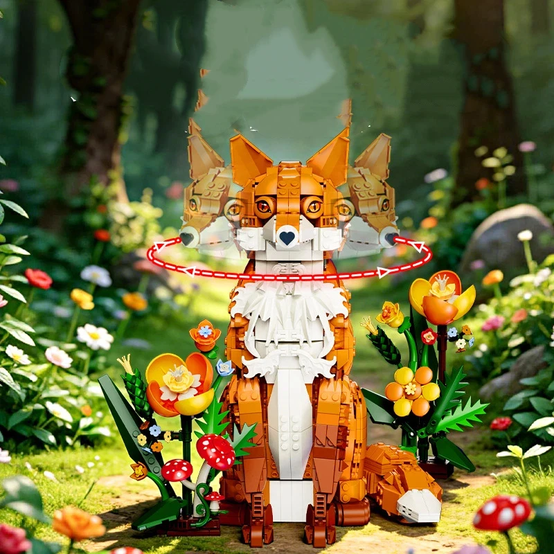 1558PCS MOC Jungle Fox Model Building Block Sets Mushroom Flower Creative City Home Ornaments Animal Bricks Toys for Adults Gift view 5
