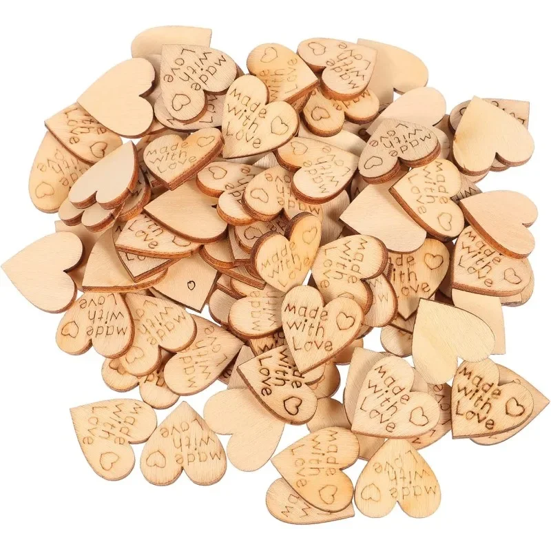 

100pcs Wooden Heart Buttons Made with Love Engraved DIY Craft Buttons for Sewing Scrapbooking and Clothing Projects