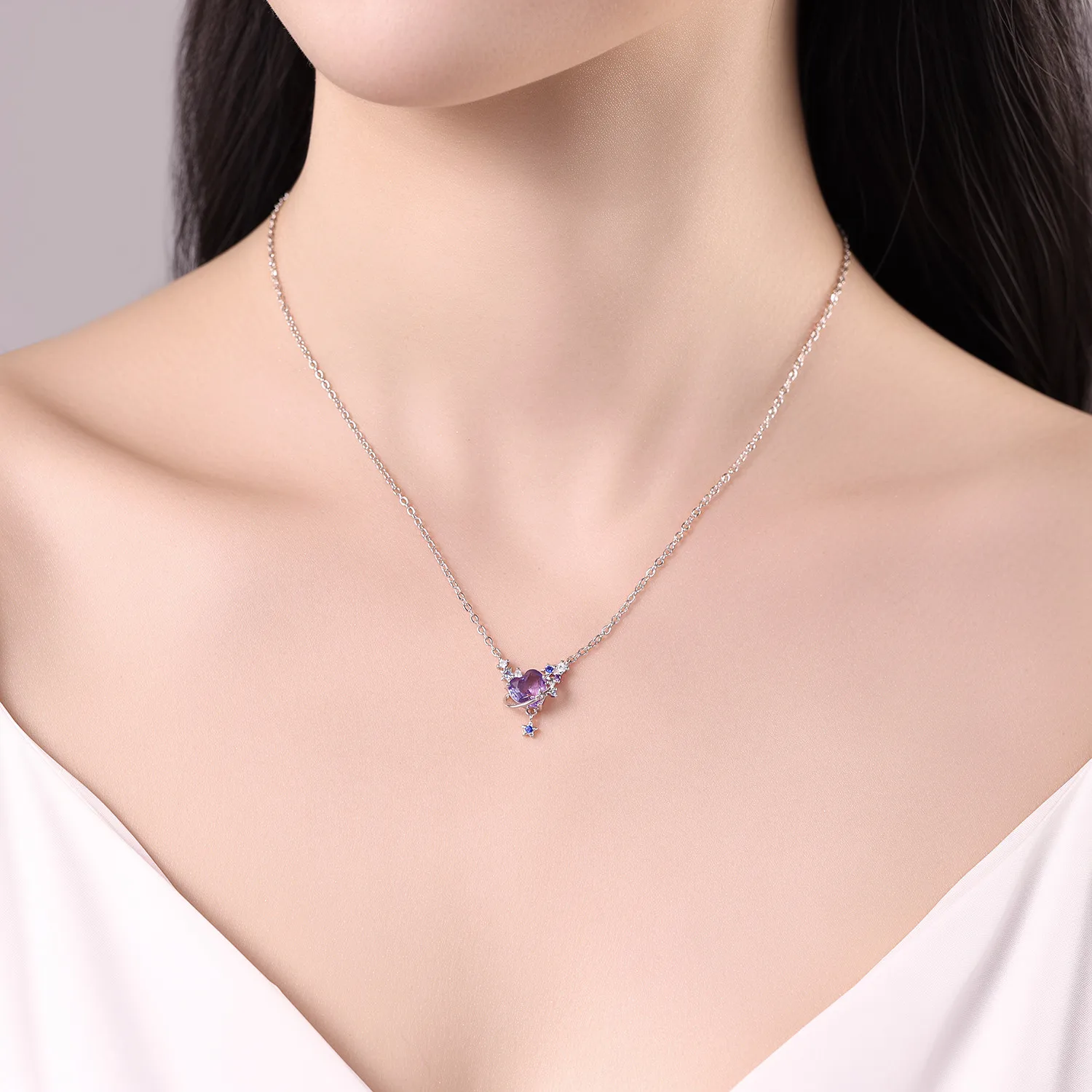 Orstarry 925 Sterling Silver Purple Love Planet Necklace Pendant  Women Birthday Wedding anniversary Gifts Original Jewelry