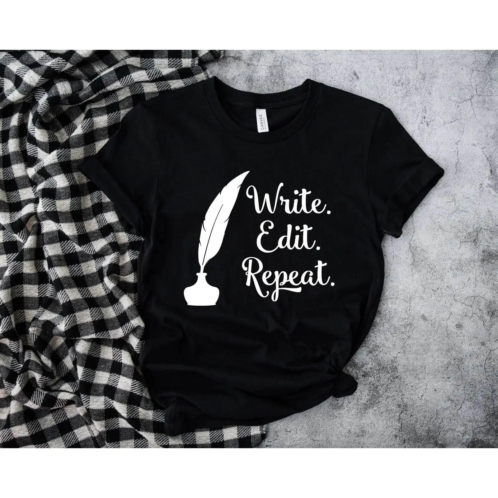 Write Edit Repeat T Shirt Funny Writing for Writer Author Novelist Nanowrimo Casual  vintage Washed Versatile Unisex Stretched