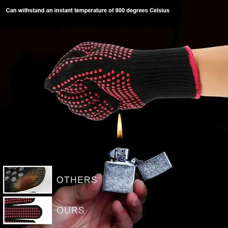 1 Pair Non-Slip Silicone BBQ Gloves for Kitchen Grill Camping and Cookware Heat Resistant Oven Gloves Cut Resistant