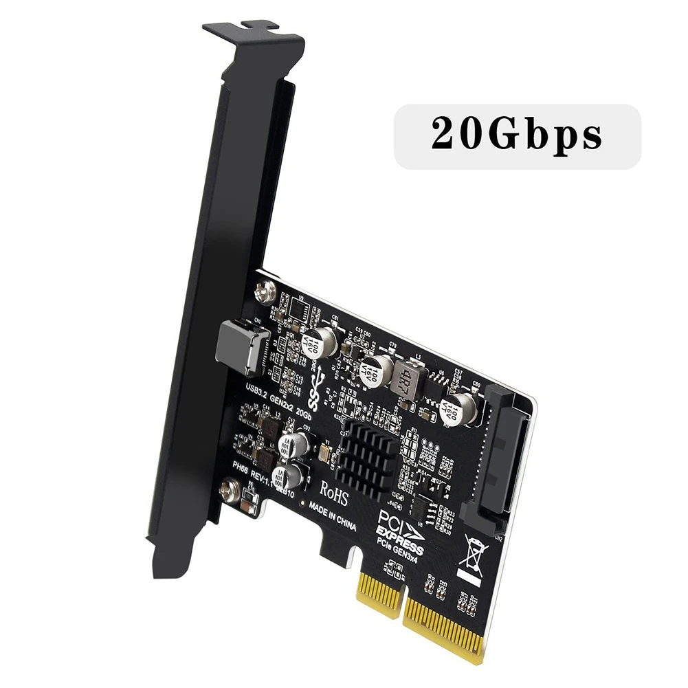 Usb Pcie Kaart Type C Pci-Express 4x Naar Usb 3.2 Gen 2X2 (20Gbps) Asm3242 Chipset Voor Windows 8/10/Linux