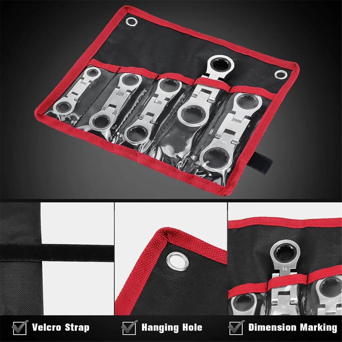 5-Piece Flex-Head Stubby Ratcheting Combination Wrench Set, Mini Wrench Set, Double Box End Flex-Head, Mini Spanner Set