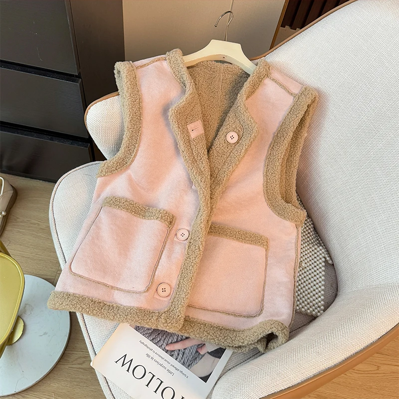 

High End lambhair Double-sided Vest Women 2025 New Autumn Fashion Single Breasted Suede Jacket Loose Female Warm Outerwear