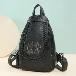 2024 New Fashion Retro Girls Backpack High Quality Soft Leather Retro Women's Shoulder Bag Trendy Leisure Travel Bags Sac A Dos