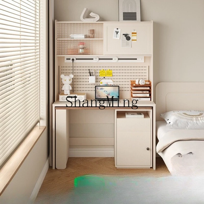 FG good-looking  bedroom bedside desk bookcase with corner cream wind rotating pure solid wood desk