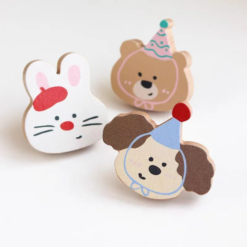 Cartoon Wood Wardrobe Pulls Drawer Knob Wood Clothes Hanger Wall Mounted Coat Hook Decorative Key Holder Handbag Storage Hanger