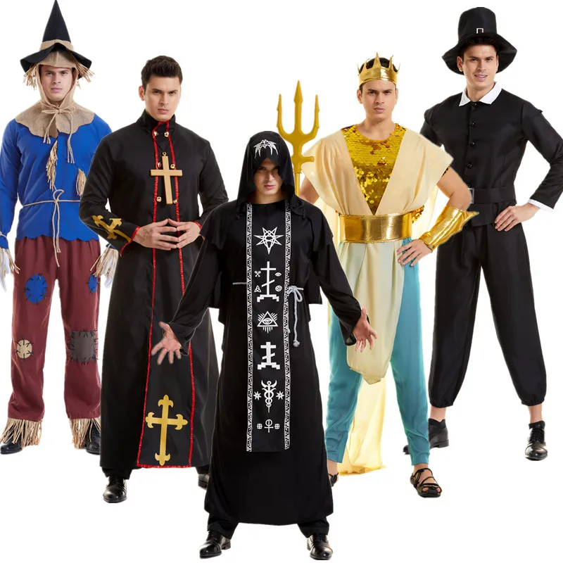 

loween M Witch Performance Costume Cosplay Masquerade Priest Adult Sea King Clothes Polyester Fiber 00%