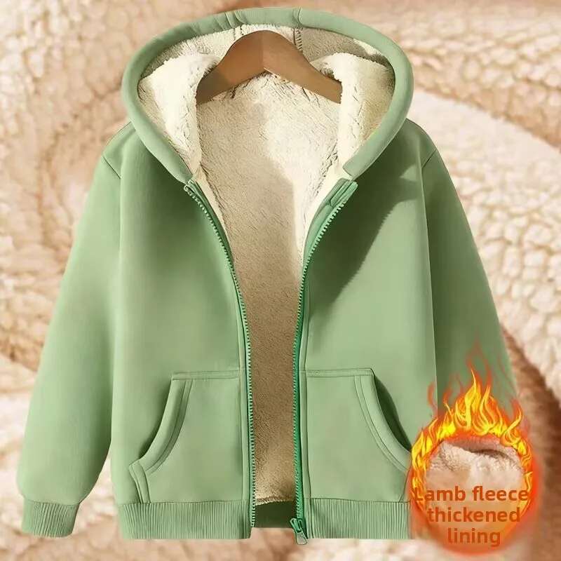 

Женская куртка из овечьей шерсти свободного кроя, теплая, осенне-зимняя, утолщенная, в стиле свитшота, верхняя одежда, пальто с карманами на молнии, длинный рукав