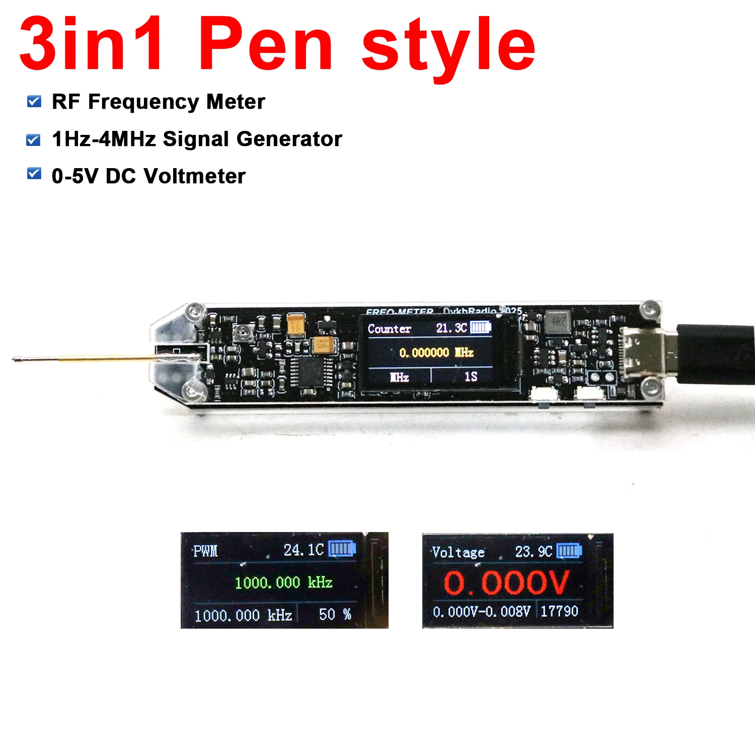 3in1 Frequency Meter ﻿5Hz~100MHz Frequency Test Pen Frequency Counter Frequency Signal Generator Measurement Voltmeter