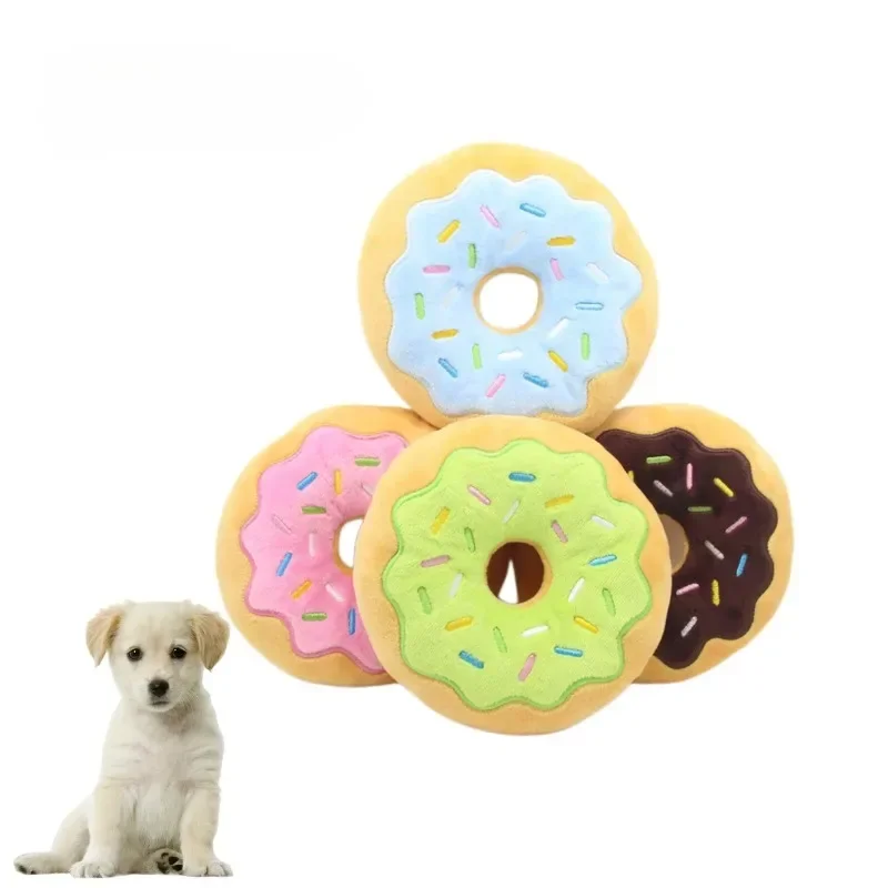 Hundespielzeug, Donut-Plüsch, schalldämmend, niedliches Spielzeug, Haustiere, Hund, quietschender Klang, lustig, interaktiv, bissfest, kauen, beißen, Zähneknirschen