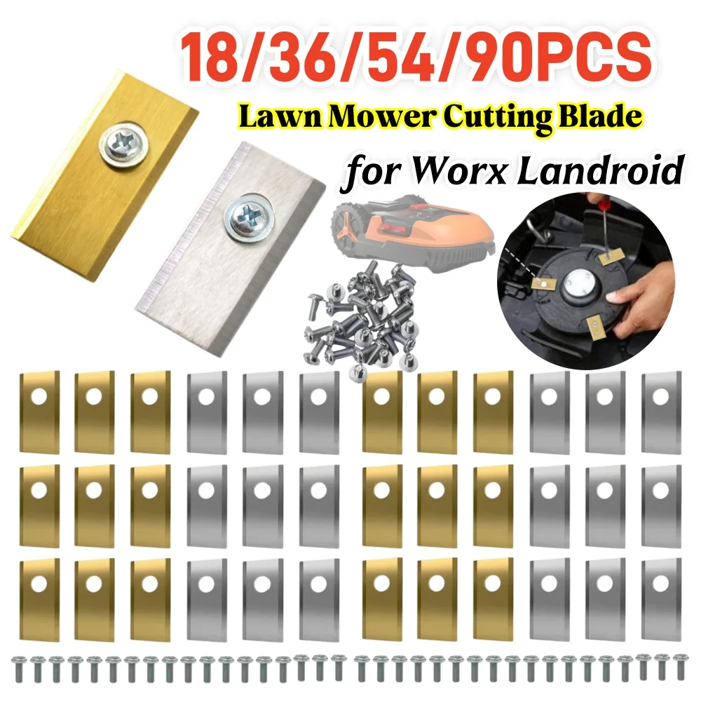 18/36/54/90X Blades Replacement Stainless Steel Blade Screws Kit Robotic Lawn Mowers Replacement for Worx Landroid Lawn Mowers