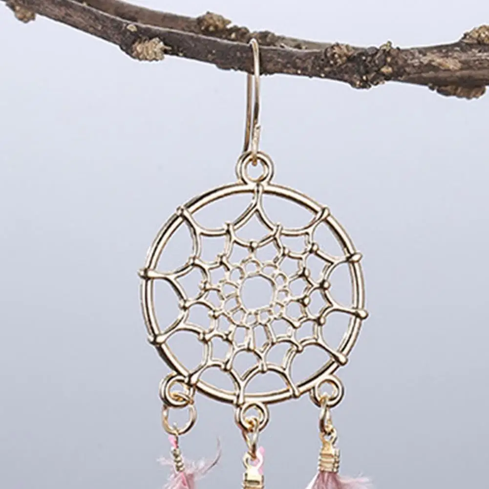 1 Pair Retro Bohemia Women Hook Earrings Feather Tassel Round Drop Earrings Palace Style Dangle Earrings Jewelry Gift